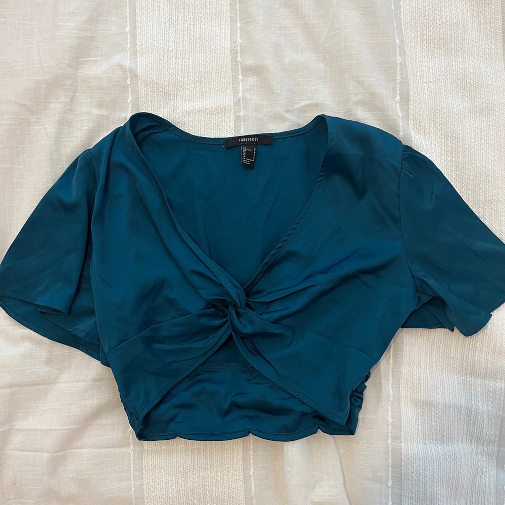 Teal satin crop top